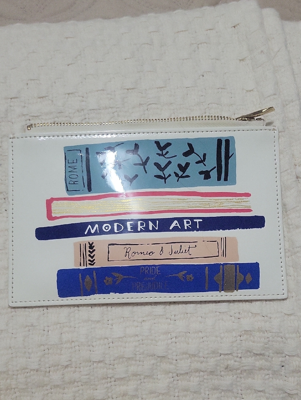 kate spade "Stack Of Classics" White Vinyl Pencil Pouch